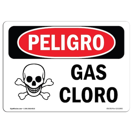 Signmission OSHA Sign, Chlorine Gas Spanish, 14in X 10in Rigid Plastic, 14" W, 10" H, Chlorine Gas Spanish OS-DS-P-1014-LS-1066